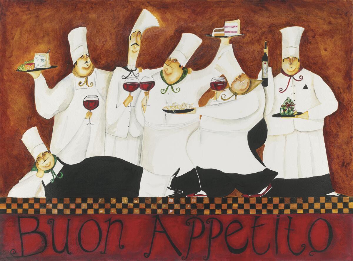 Ceramic Tile Mural Kitchen Backsplash - Buon Appetito  1 - Cafe Chef Cooking Art