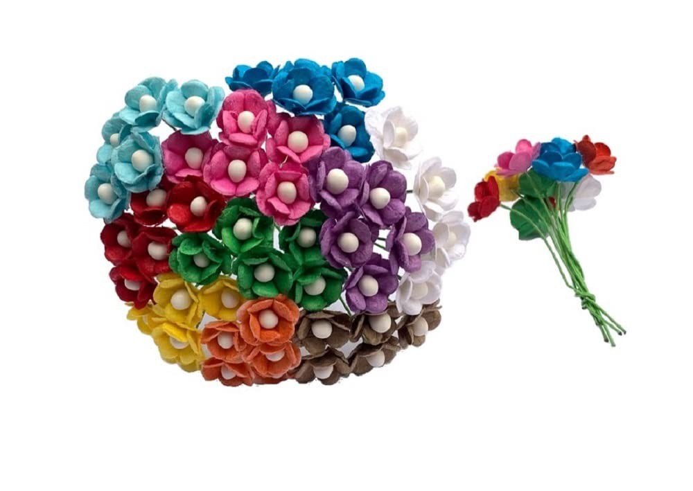 100 PCS Mini Mulberry Paper Flowers 1315mm Scrapbook Craft Mixed Colors