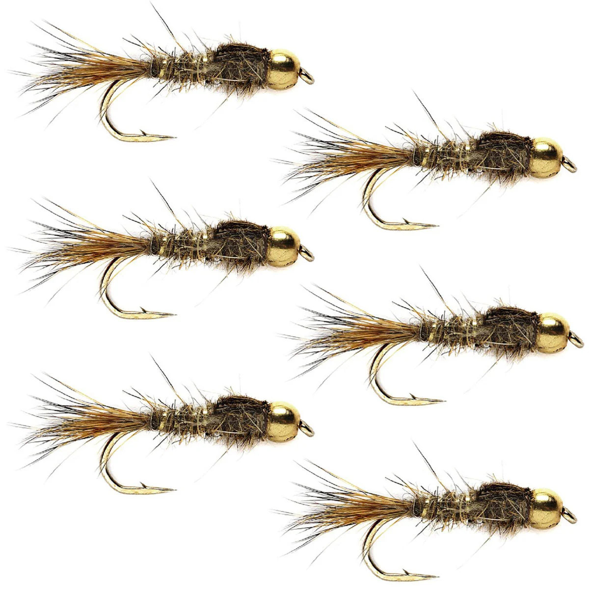 Tungsten Bead Head Gold Ribbed Hare's Ear Nymph - 6 Flies Hook Size 18