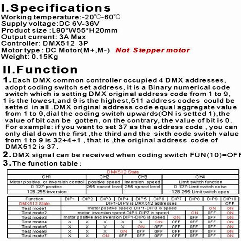 DMX512 Motor SpeedController DC6-36V Speed Adjustable Controller Forward Reverse