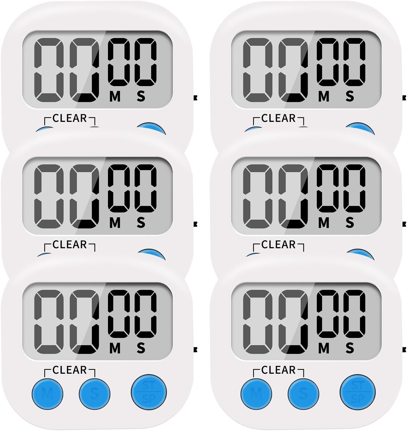 6 Pack Small Digital Kitchen Timer Magnetic Back and ON/Off Switch,Minute Sec...