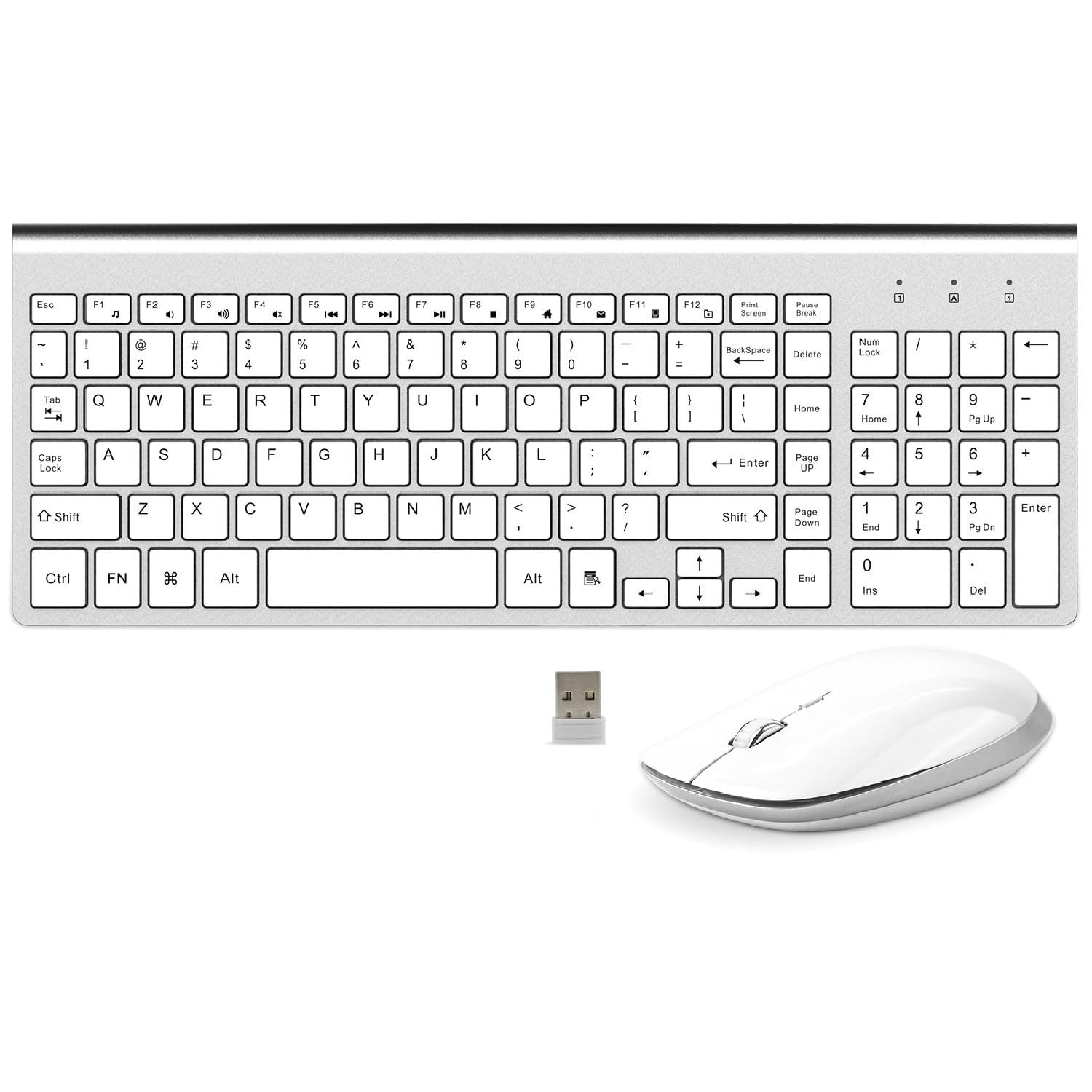 Keyboard and Mouse Wireless, Slim Flat for Laptop PC White Silver | Silent Qu...