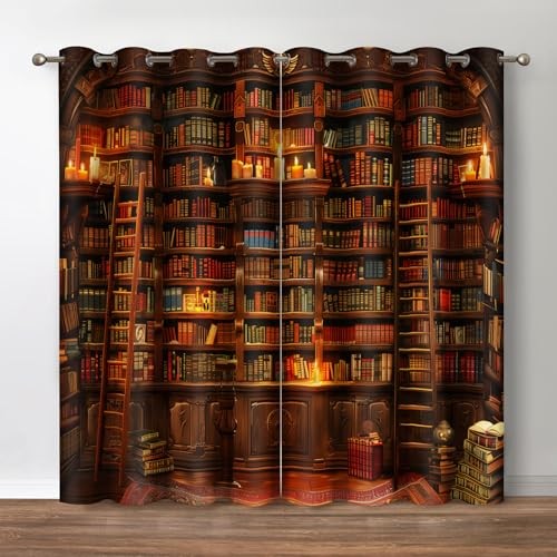 Vintage Bookshelf Blackout Curtains Library 52"W x 84"L (Pack of 2) Bookshelf2