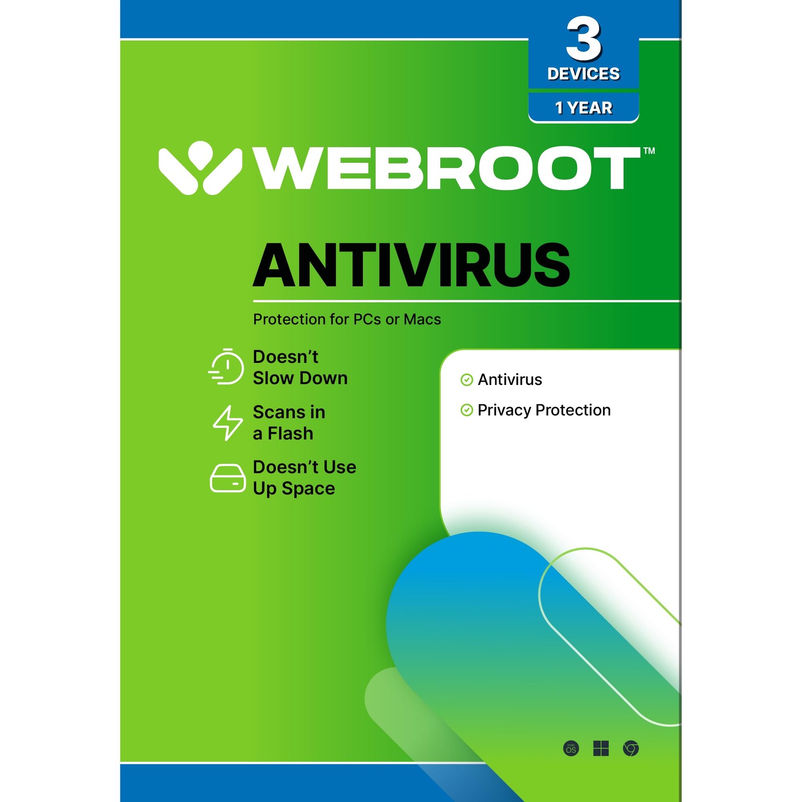 Webroot Antivirus Software 2026 | 3 Device | 1 Year PC/Mac with 12, green