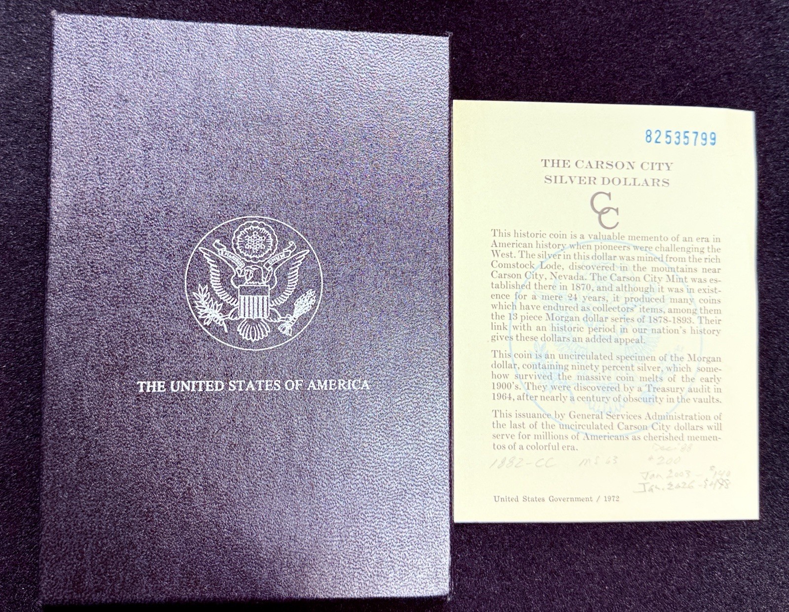 GSA Hoard 1882-CC  Morgan Silver Dollar BRILLIANT UNCIRCULATED ~ Box & COA