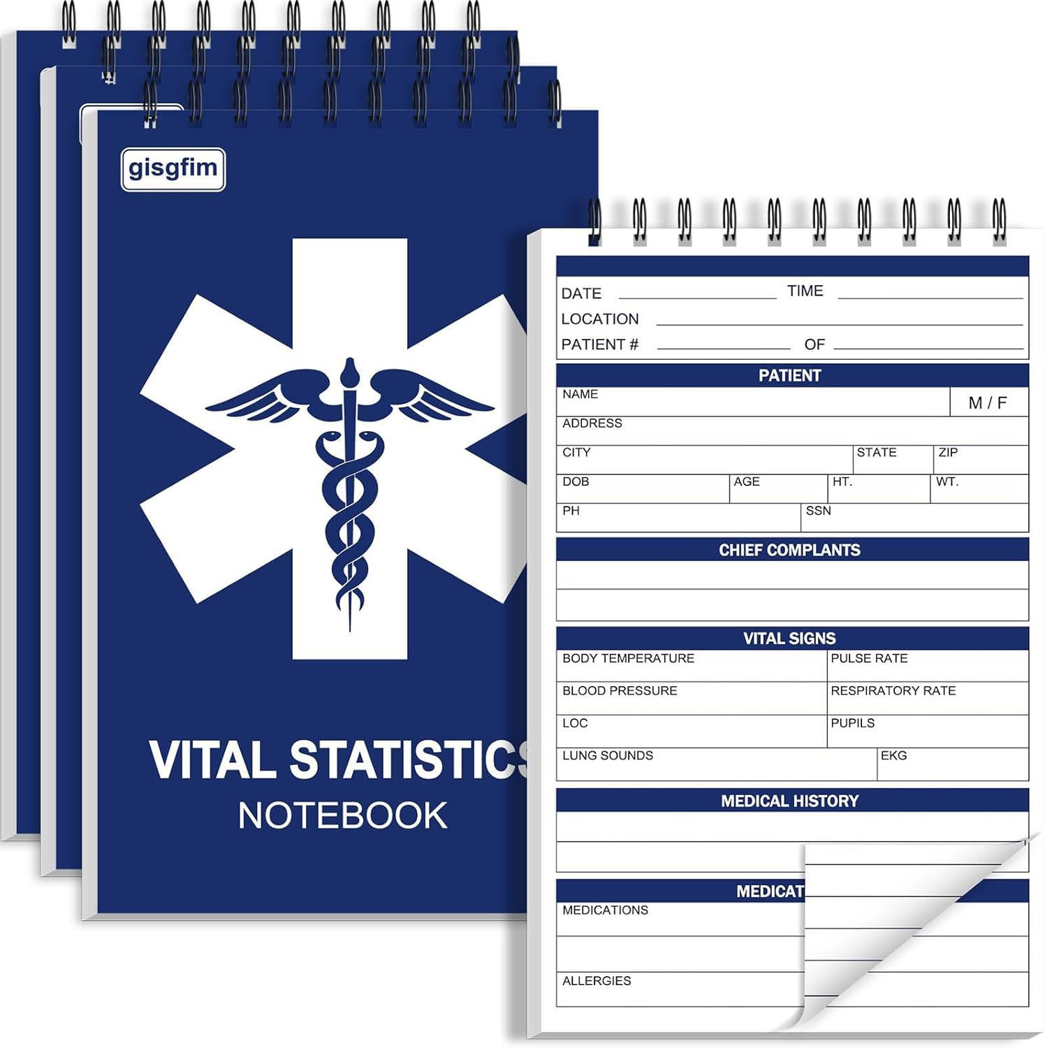EMT First Responders Vital Statistics Notepad - 4 Pack Medical Notebook 70 Sheet