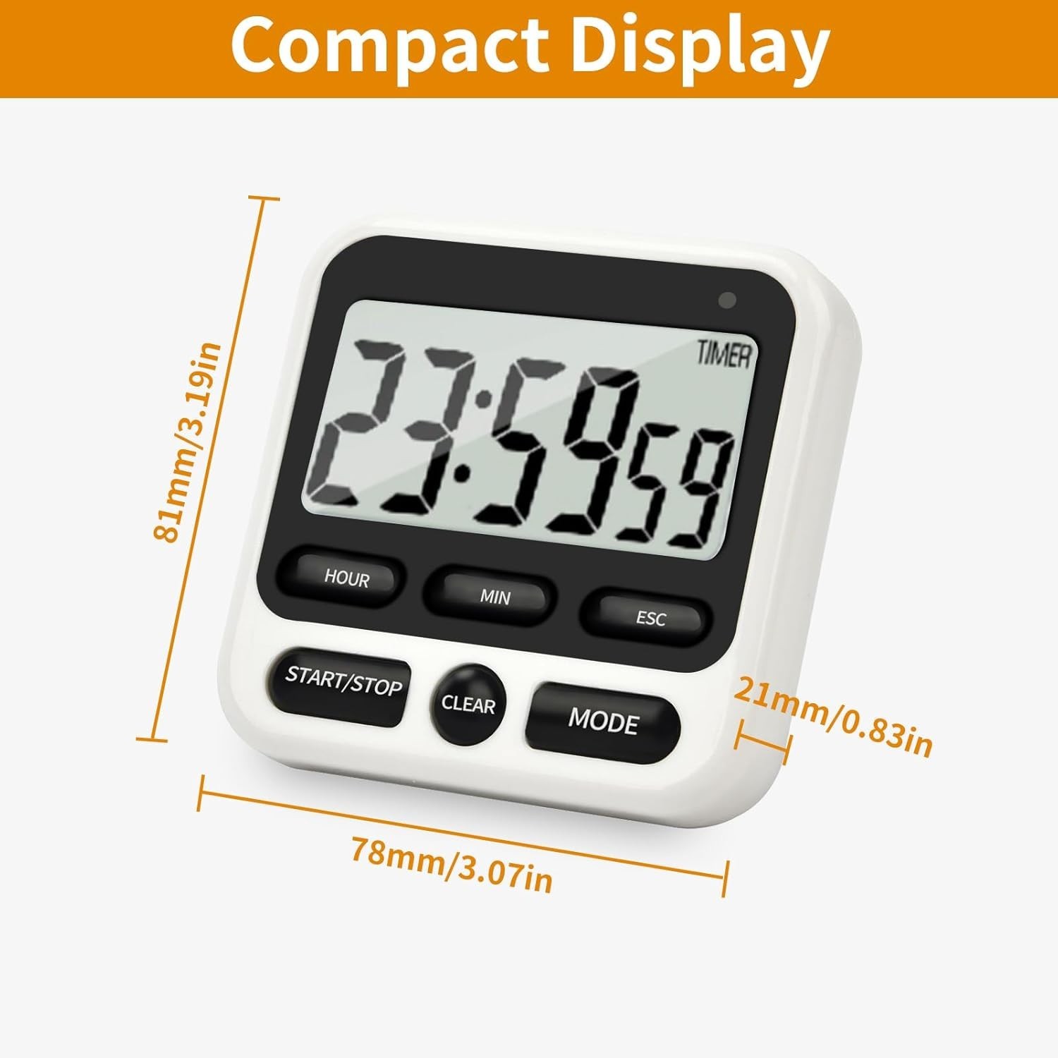 Digital Kitchen Timer 24 Hour Clock and Alarm Function with Silent or Alarm M...