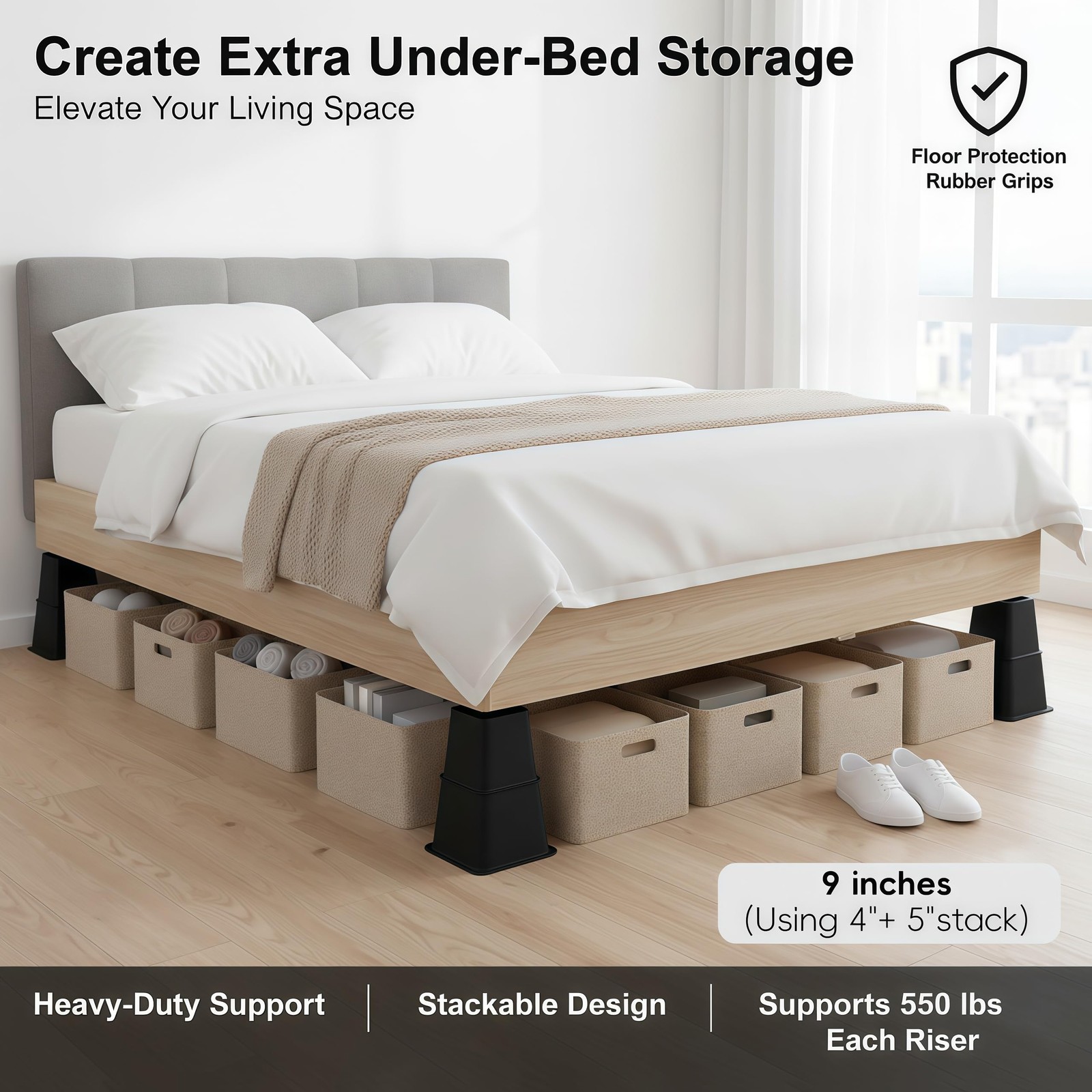 8 Pack Black Bed Furniture Riser 4 5 9 Inch Versatile Heavy Duty Stackable