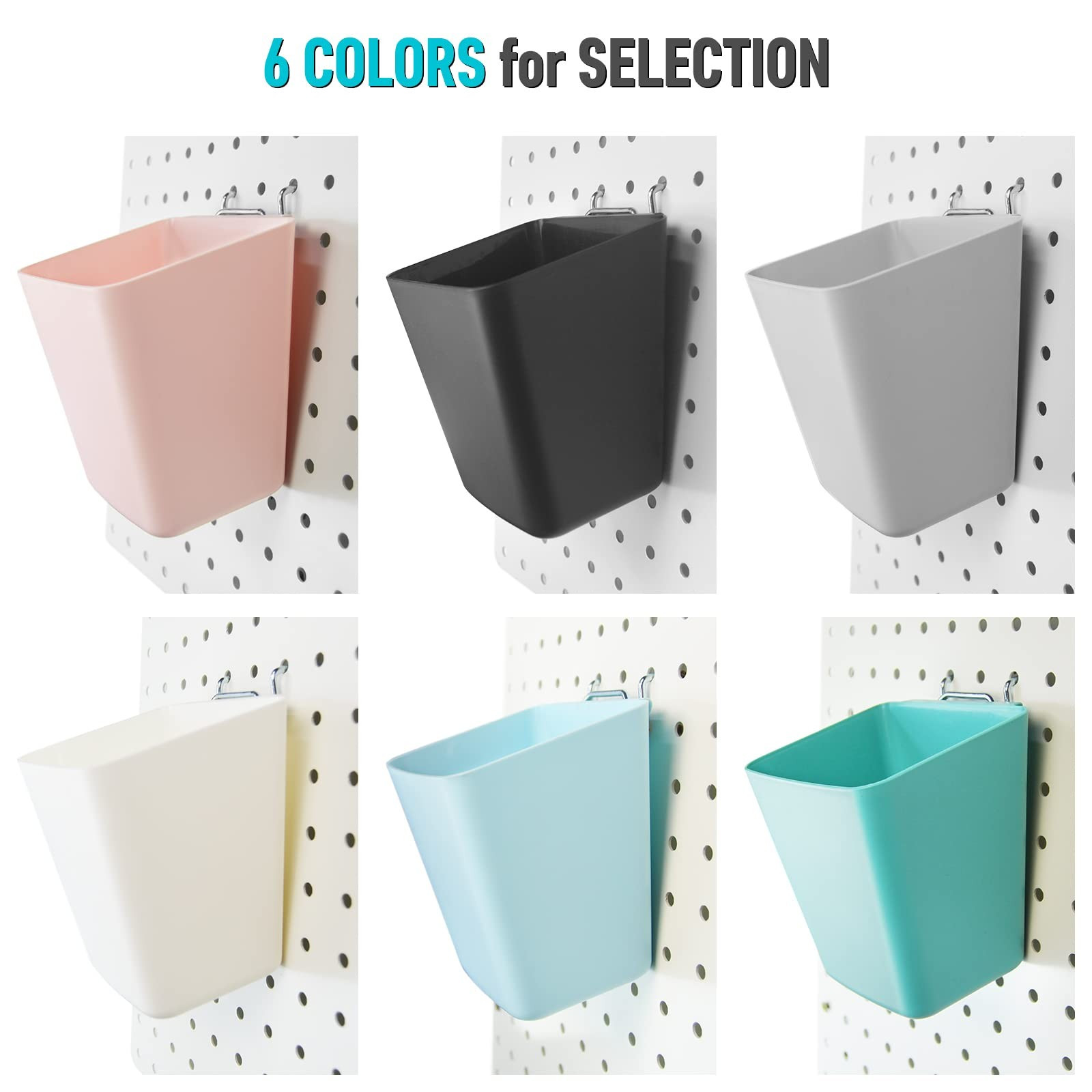 Large Pegboard Cups Peg Board Storage Bin 6 Pack with Hooks, Square Box Shape...