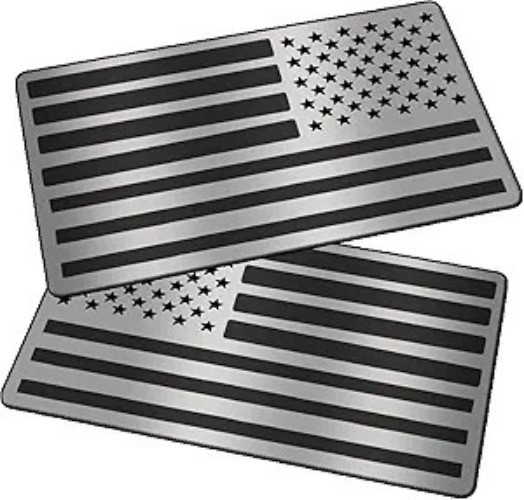 2-Pack Embossed 3D Matte Black Metal Flag Emblem Decals for Vehi Color: Sliver