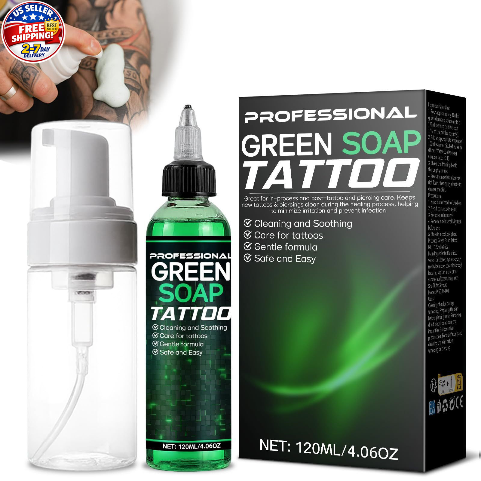 Bondtech Green Soap Tattoo Concentrated 4OZ with Foaming Bottle 120ml,