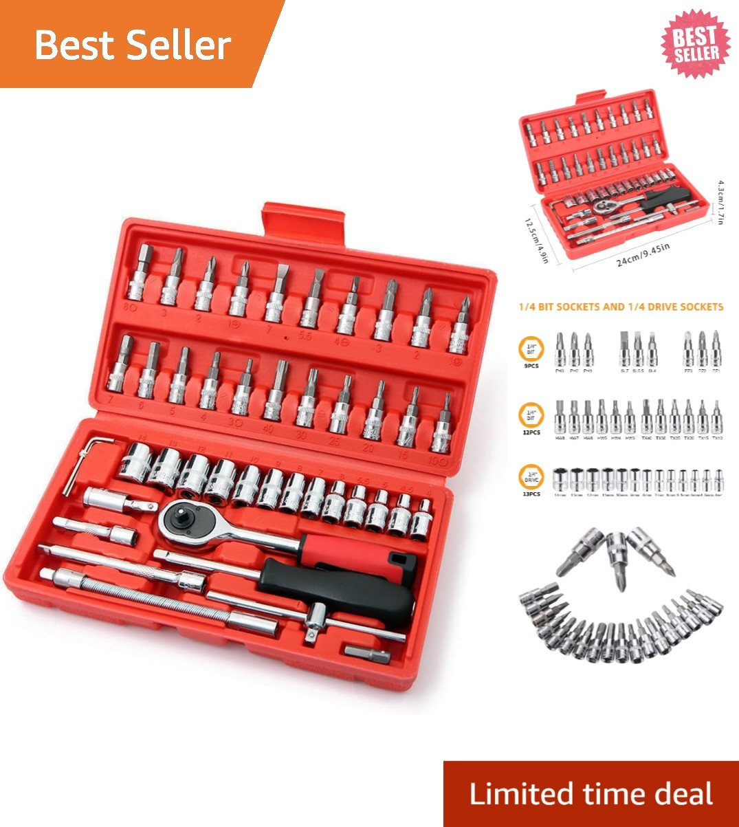46-Piece Chrome Vanadium Mechanic Tool Kit with Ratchet and Storage Case