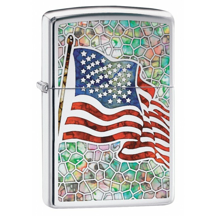 Zippo Lighter Fusion American Flag  High Polish Chrome 79791