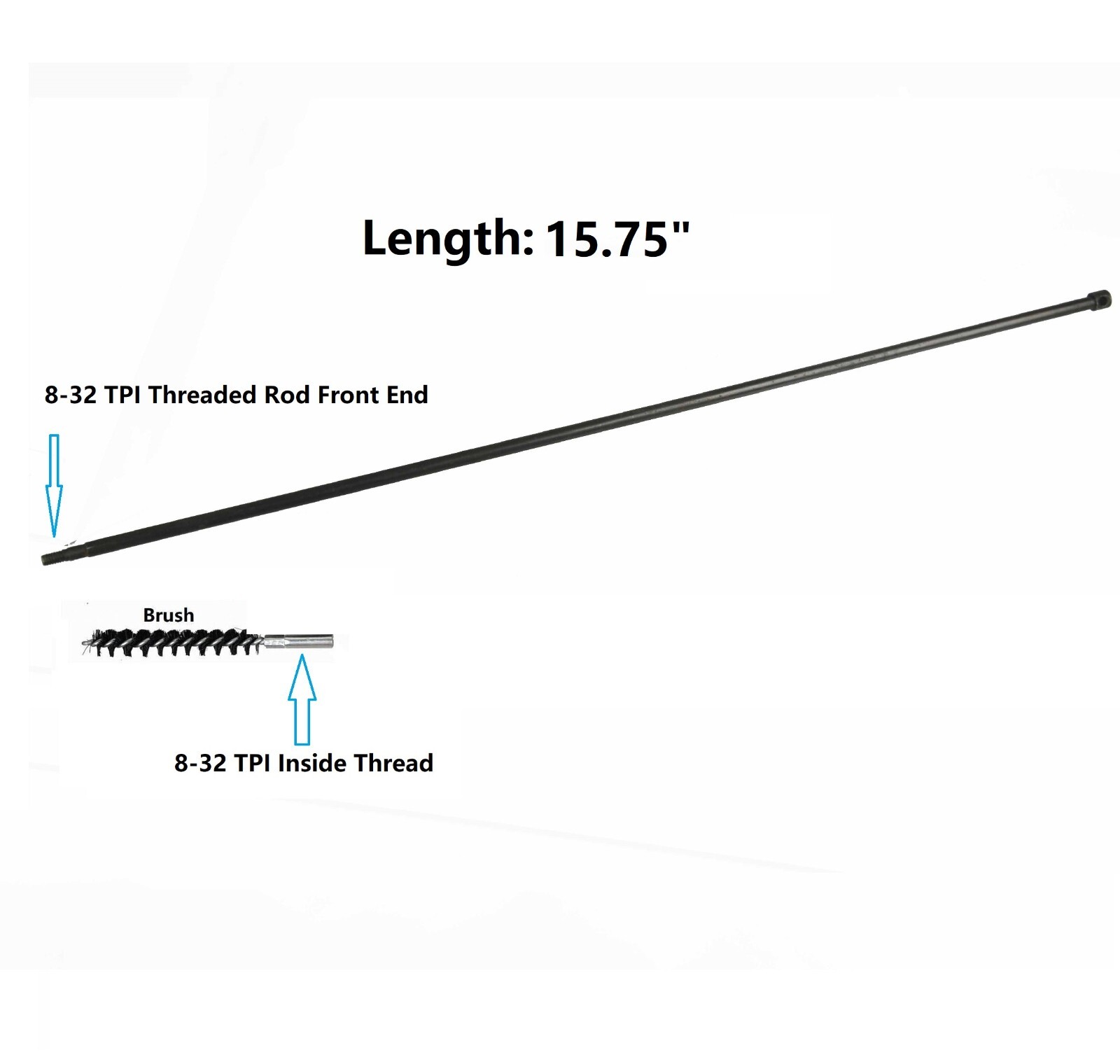 7.62X39 15.75" Steel Cleaning Rod,8-32 TPI Threaded With a  Free 8-32 TPI Brush