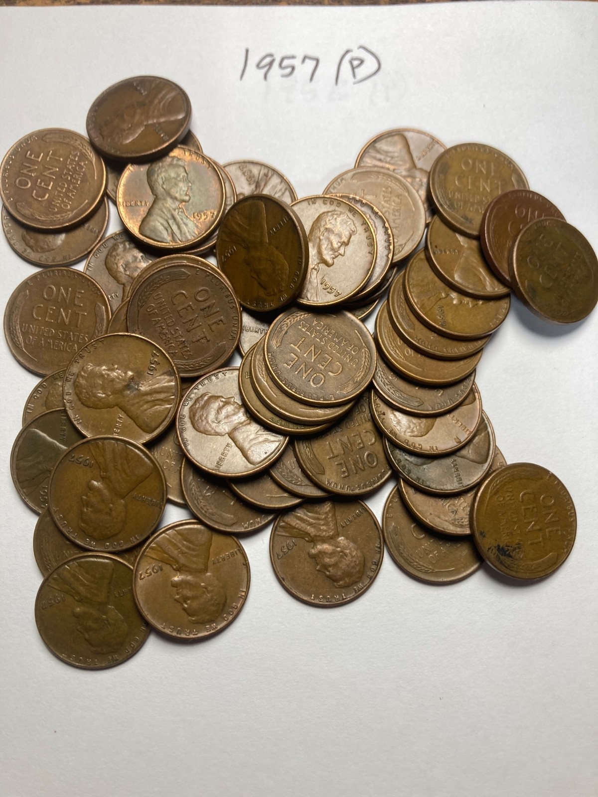 1957 (P) LINCOLN WHEAT CENT PENNY ROLL, nice condition