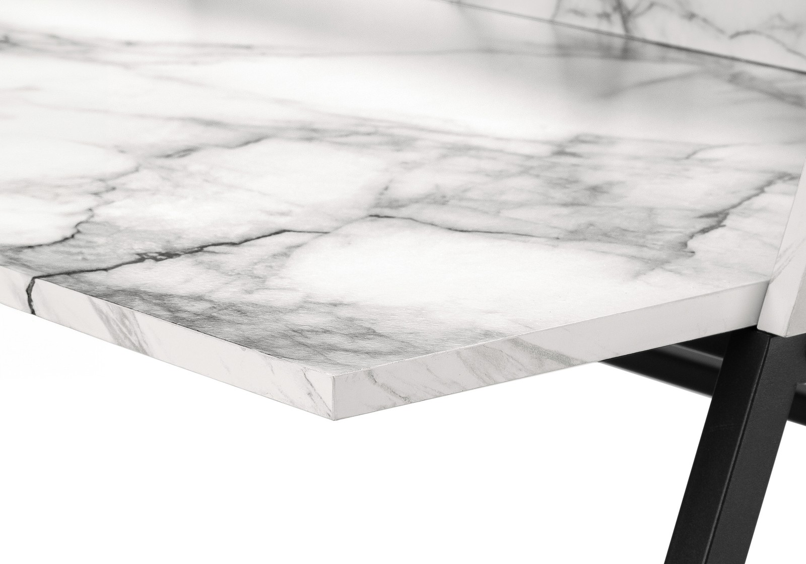 Computer Desk, Home Office, Storage Shelves, White Marble Look Laminate