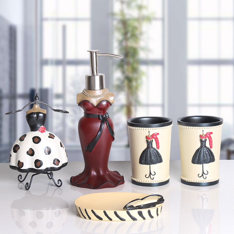 Home Hotel Resin Bathroom Accessories Toothbrush Holder Cup Soap Dish 5PCS Set