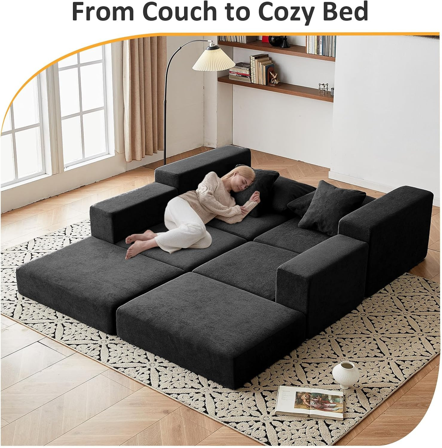 Modular Sectional Loveaeat Cloud Sofa, Boneless Couch with Non Slip Base, Cozy S