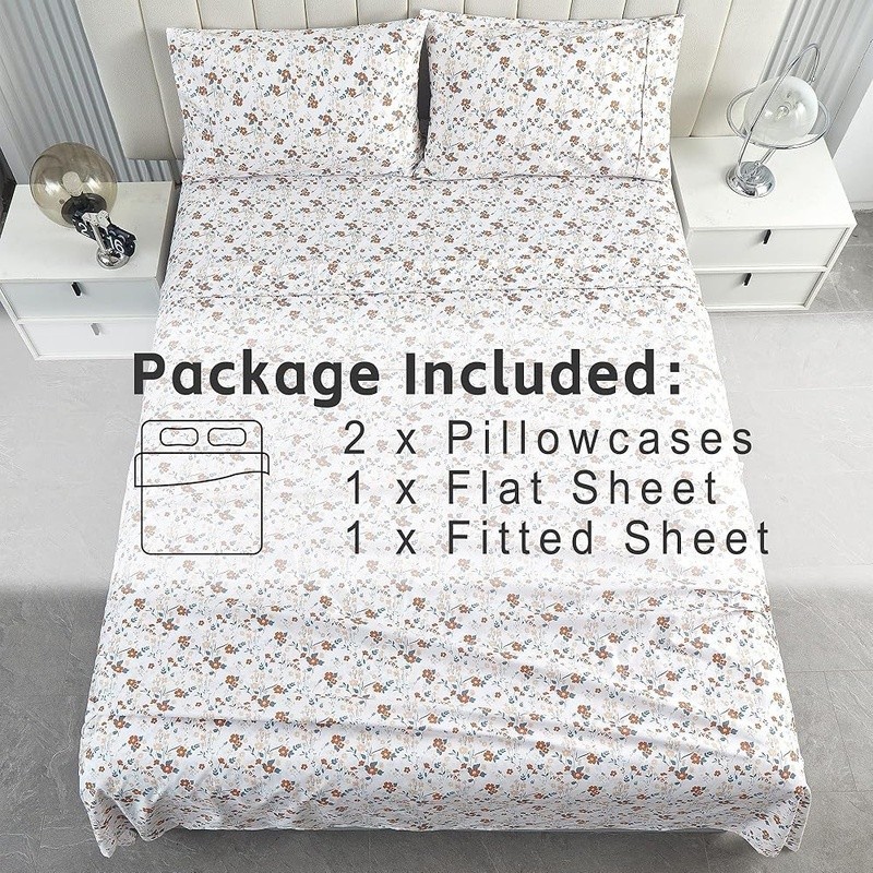 Floral Microfiber Bed Sheet Set Soft Deep Pocket Fitted Durable Pillowcases New
