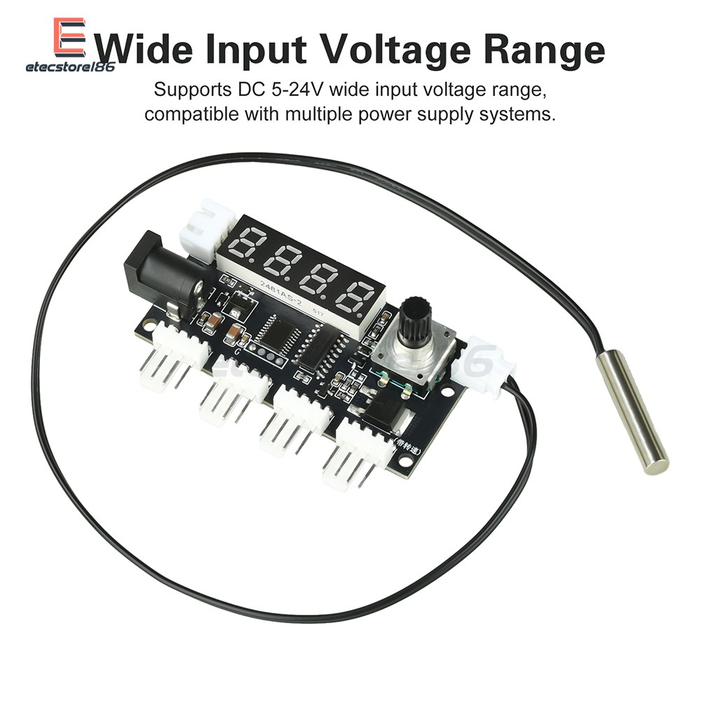 DC 5-24V 5A 4-way PWM Fan Speed Control Intelligent Temperature Control Module