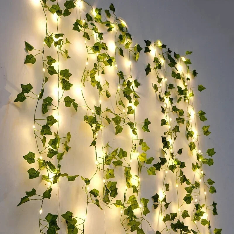 2.3m Silk Leaves Fake Creeper Green Leaf Ivy Vine 3m LED String Lights for Home