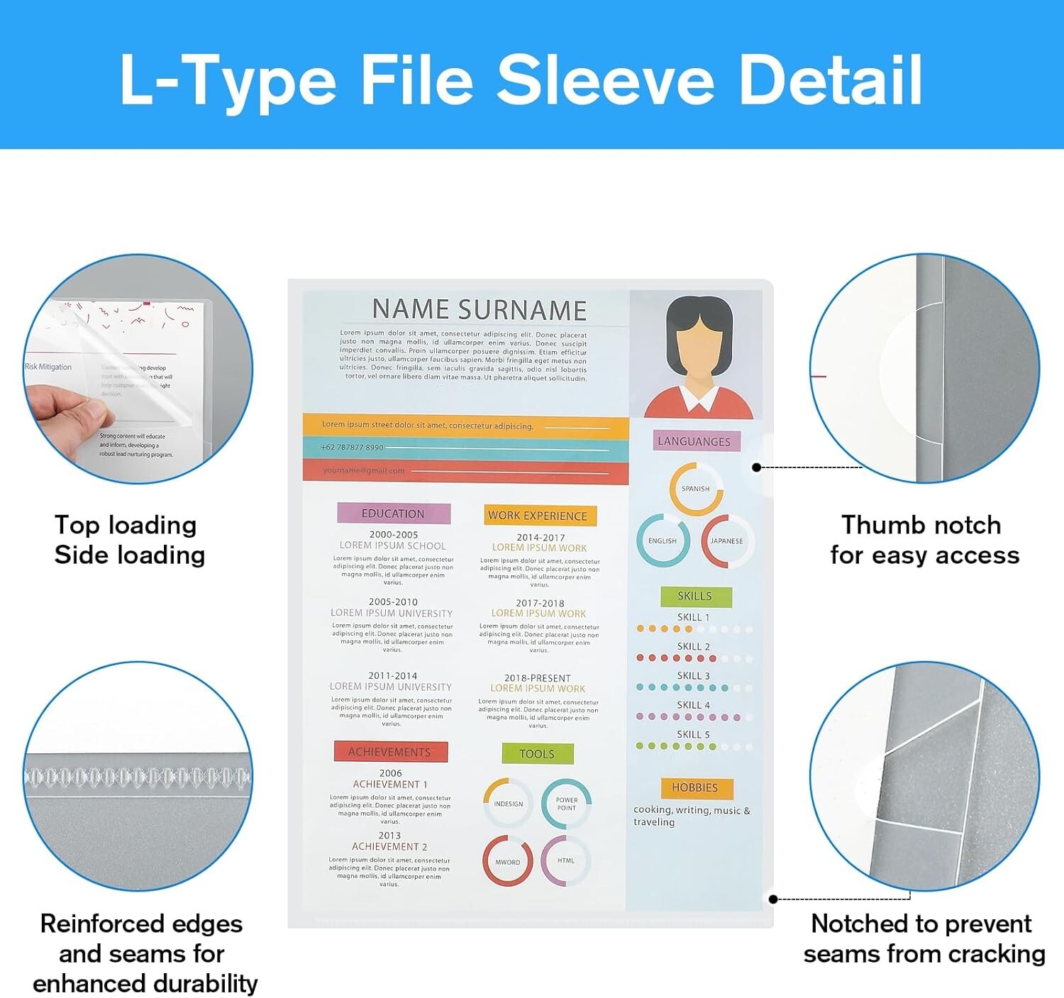 12PCS Plastic File Folder Clear Project Pocket Transparent Document Paper Jacket