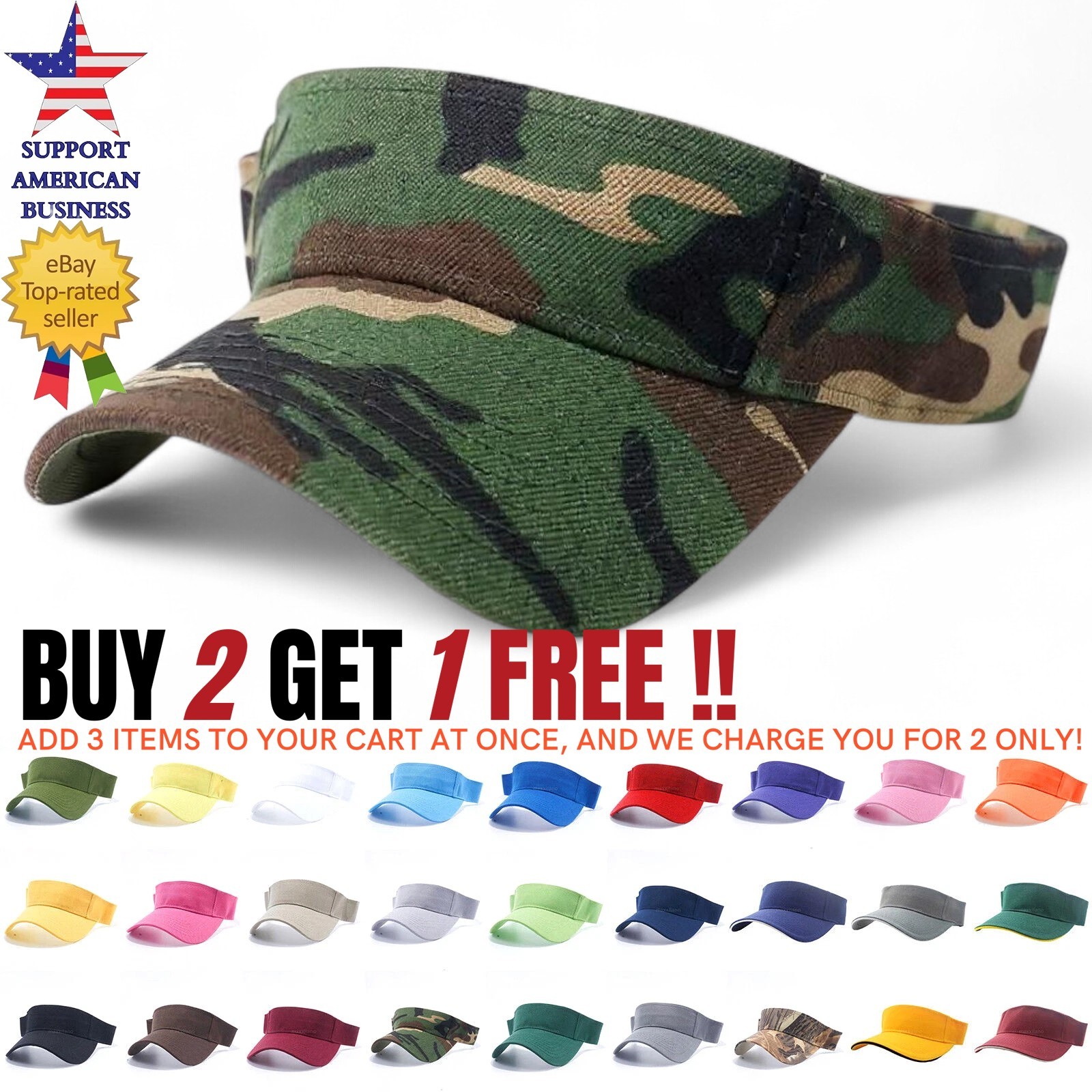 Visor Sun Hat Golf Tennis Beach Men Cap Adjustable Summer Plain Colors Women