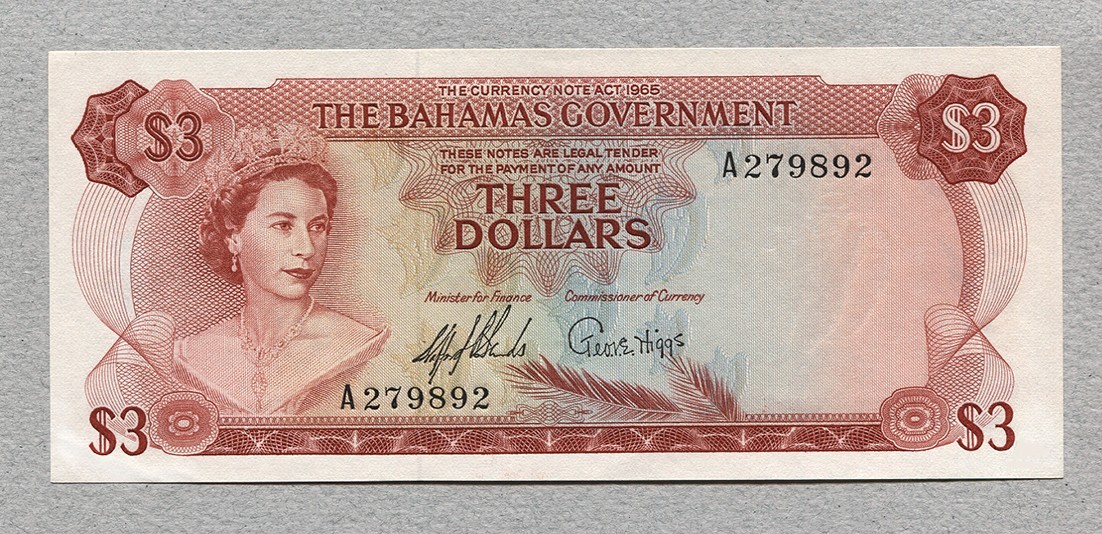 BAHAMAS 3 Dollars 1965 P19a UNC