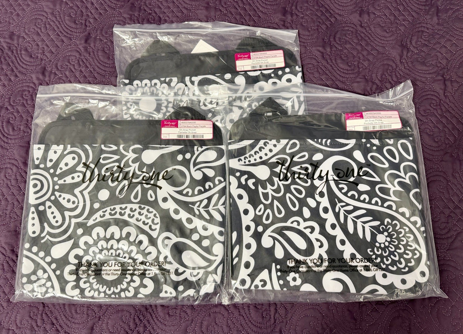 Thirty-One 31 Oh Snap Pocket Three Black Playful Parade NEW
