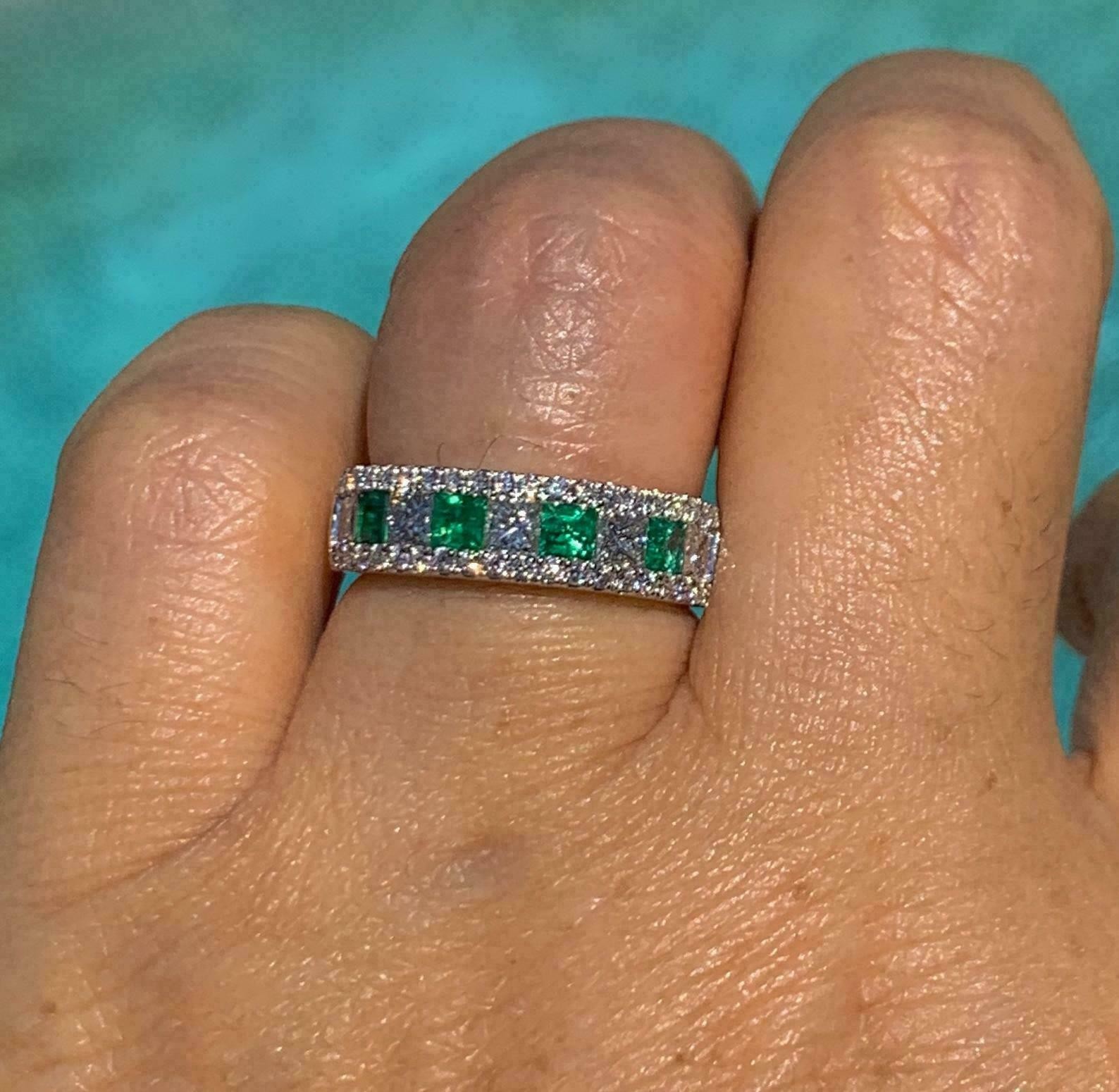 2.00 Ct Princess Natural Emerald Diamond Anniversary Ring 14K Solid White Gold