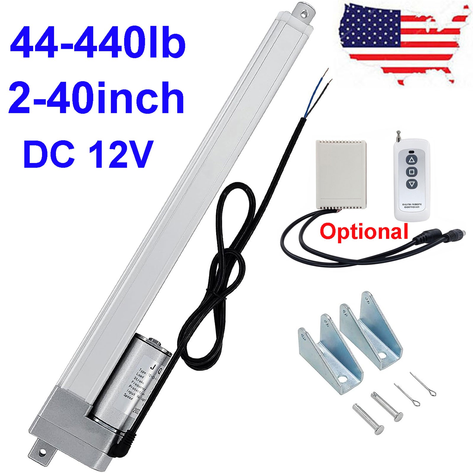 Linear Actuator 12V Heavy Duty Stroke 2-24" 300N 66lbs Max Fast Speed 1.77"/s