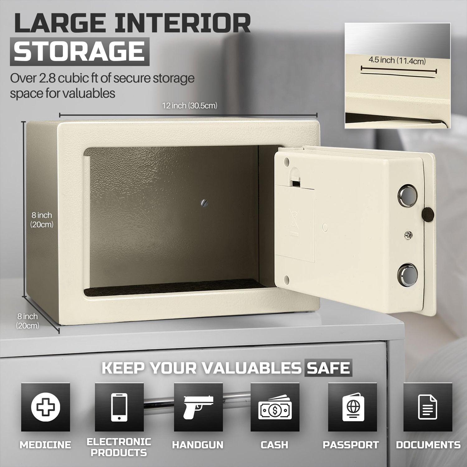 Electronic Depository Safe Box Drop Slot Opening Keypad Combination Lock White