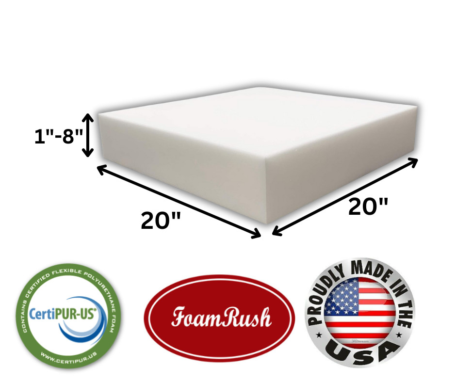 FoamRush 20" x 20" High Density Upholstery Foam Seat Cushion Medium Firm USA