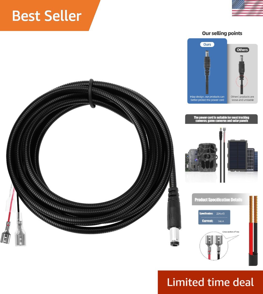 High-Quality 5.5x2.1mm Trail Camera Battery Cable - Chew-Resistant & Waterproof