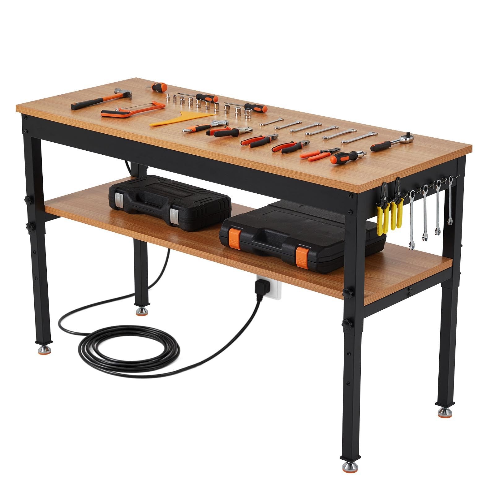 48" Adjustable Workbench with Storage Shelf & Power Outlet, 2500 LBS Heavy-Duty