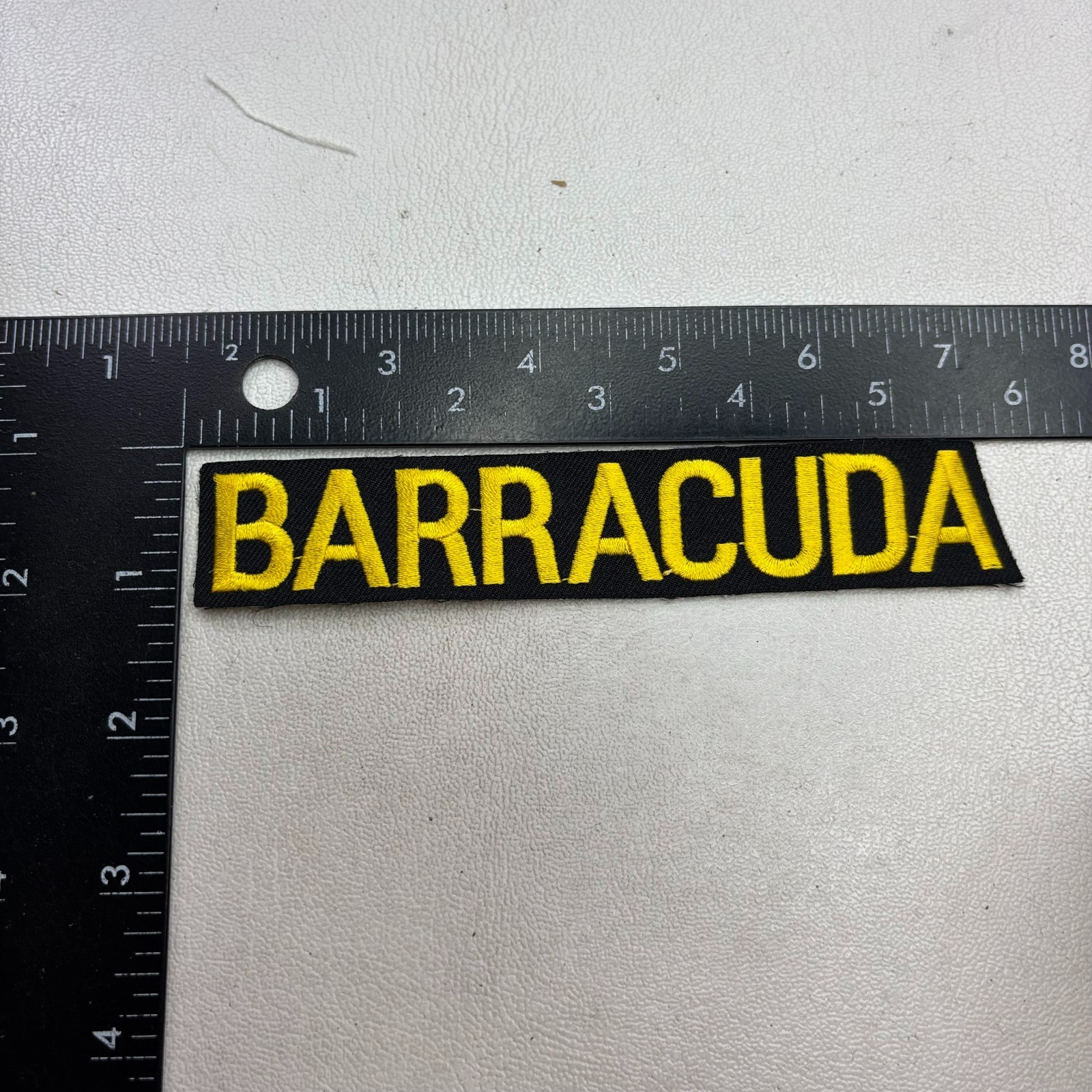 NOS c 2000s /2010s Yellow Script Black Plymouth BARRACUDA Car Patch 00.7