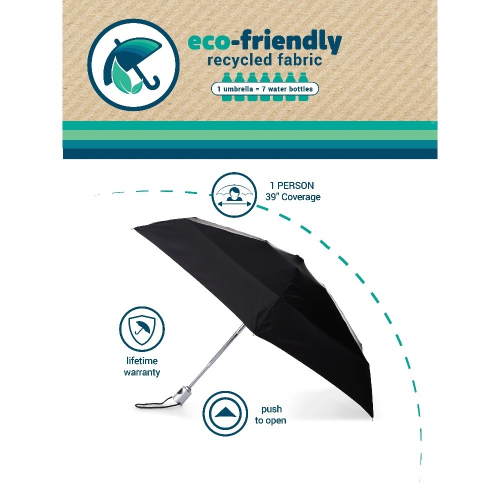 Auto Open Compact Travel Umbrella with Pouch Multi-Color Rainbow Design