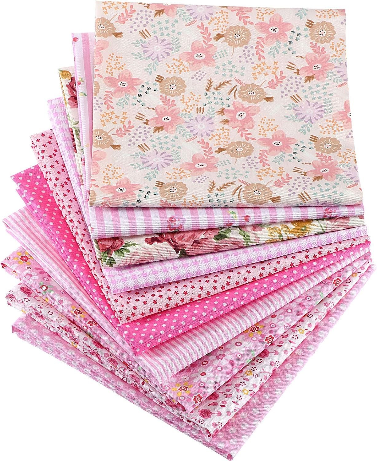 10 Pieces 20 x 20 Inch Cotton Fabric Quilting Floral Patchwork Pink Fabric