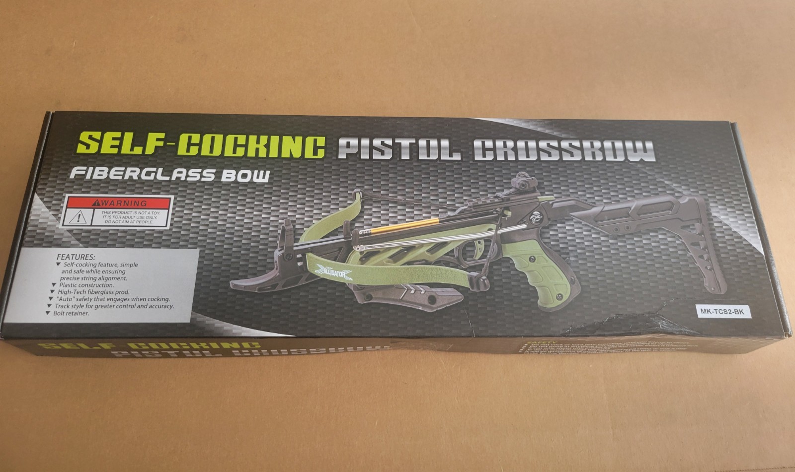 Alligator 80lb Black Fiberglass Pistol Crossbow W/12 Razor Bolts Included (B10)