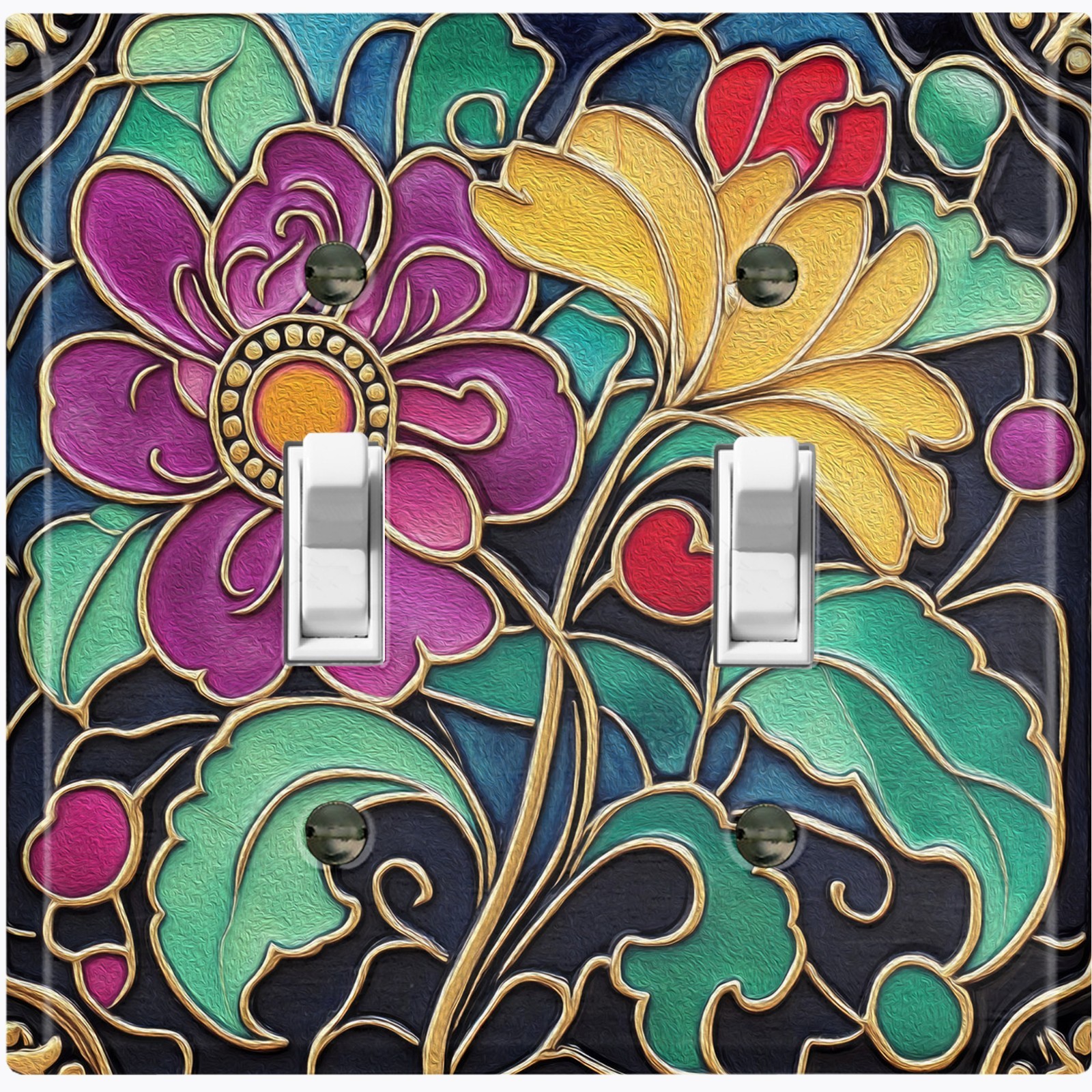Metal Light Switch Outlet Cover Decorative Wall Plate Colorful Floral EFW102