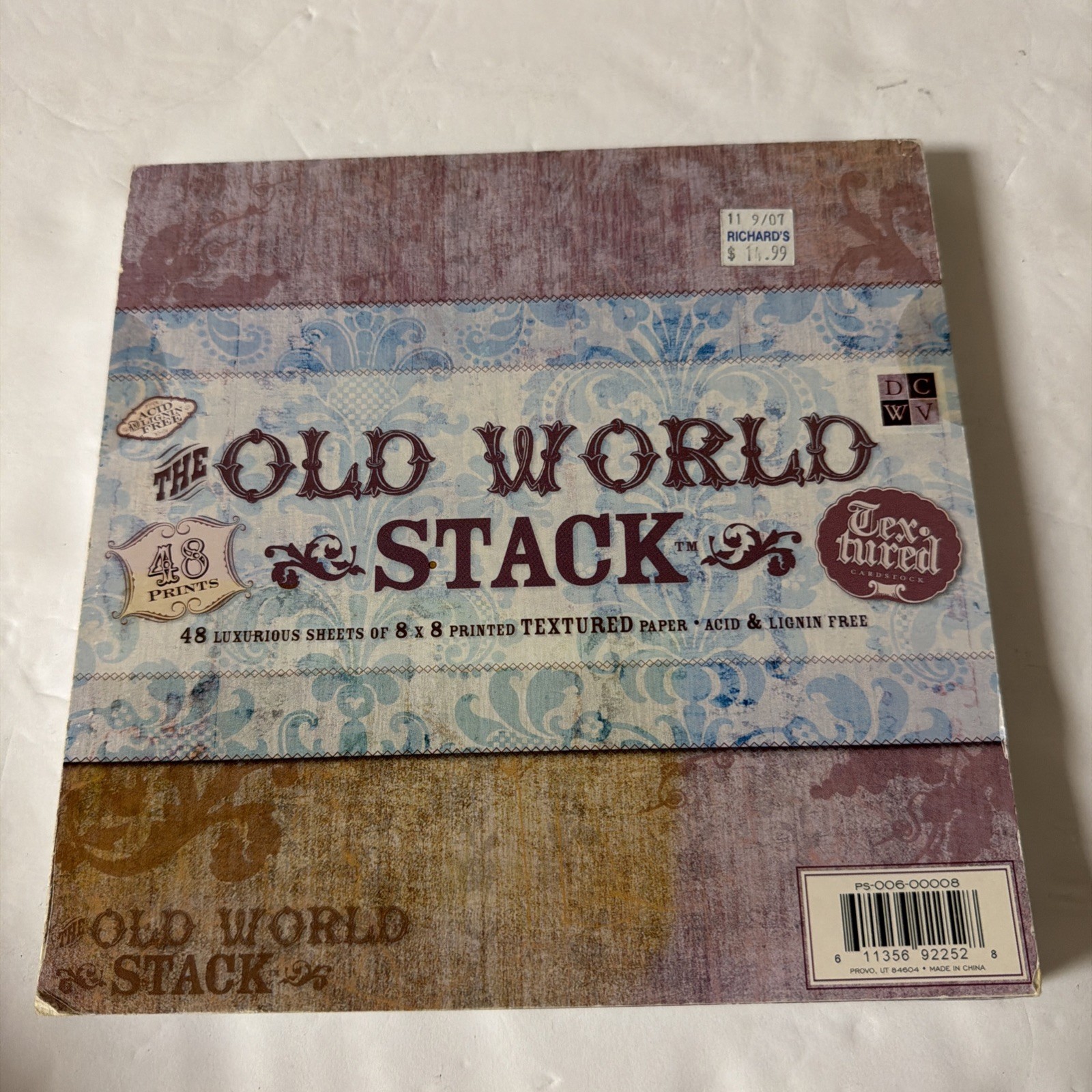 Textured 8" x8"paper "Old World Stack"from 2007 48 Sheets many Patterns, Colors