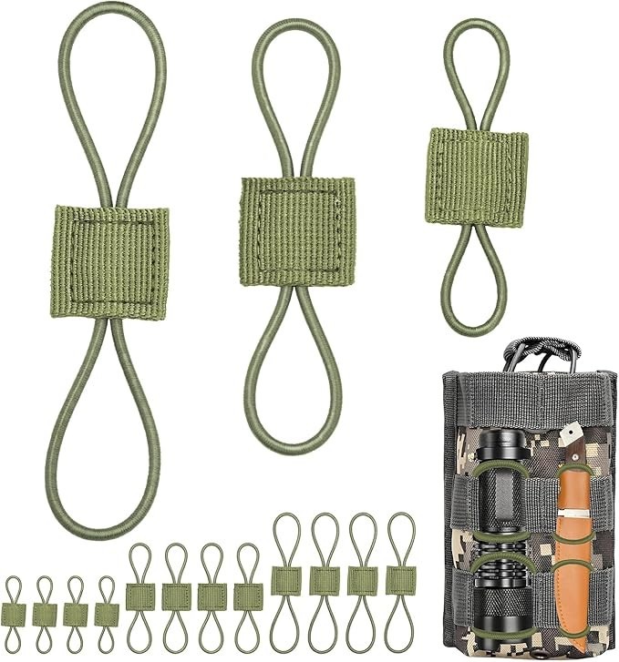 15PCS Tactical Bag Molle Attachment,3 Sizes Elastic Molle Webbing Binding Ribbon