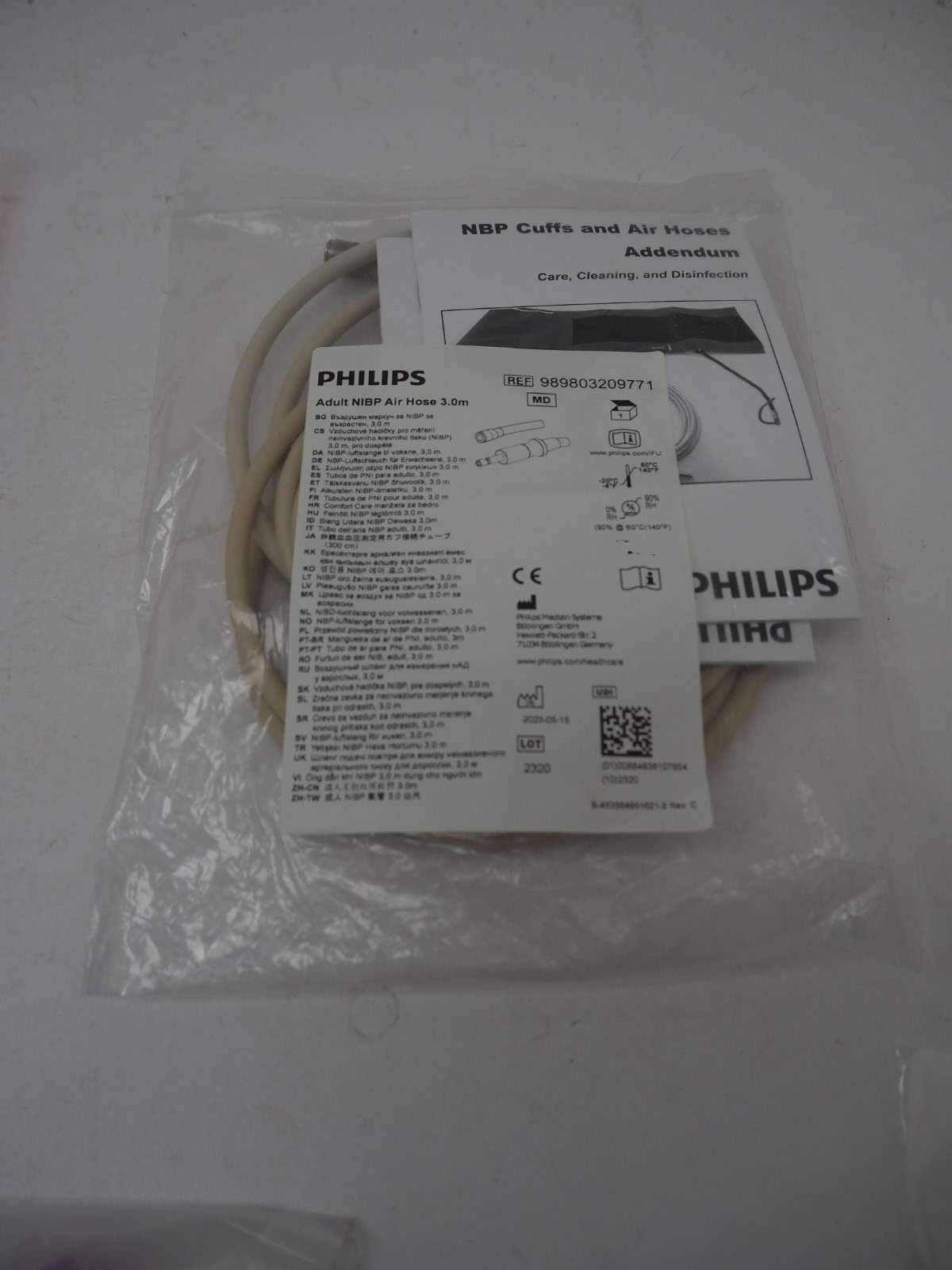 Philips Adult NIBP BP Air Hose 3.0m 989803209771 New in Bag OEM Free Shipping