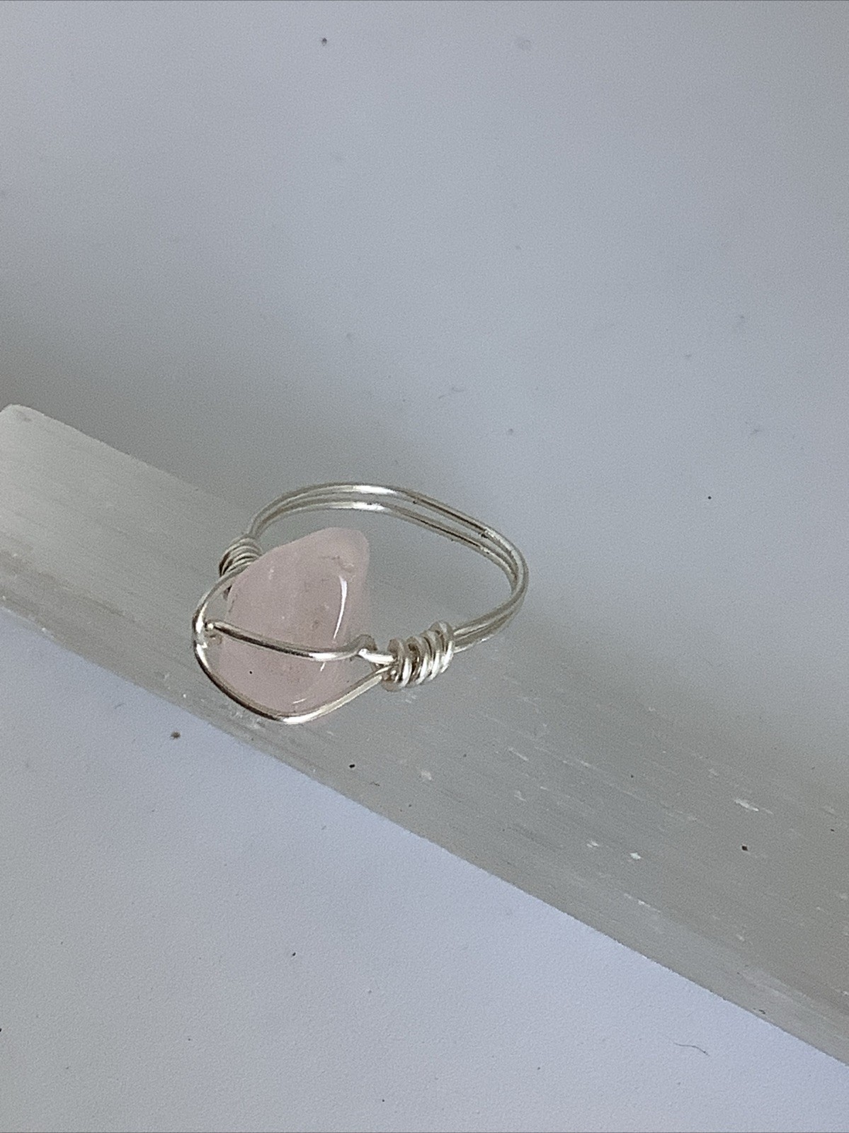 handmade wire wrap ring Rose Quartz Chip Ring Gemstone Ring Size 6