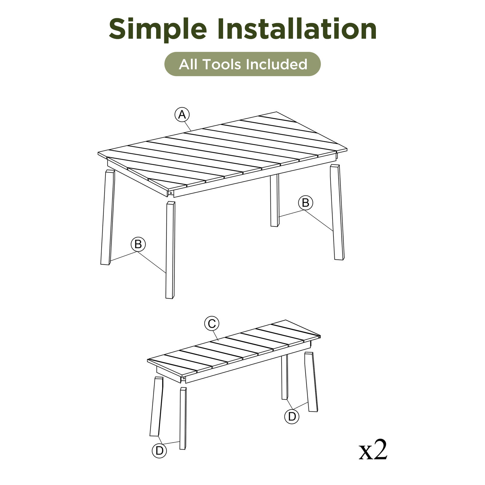 3 Pieces Table Bench Dining Set Picnic Beer Table & 2 Benches for Patio Garden