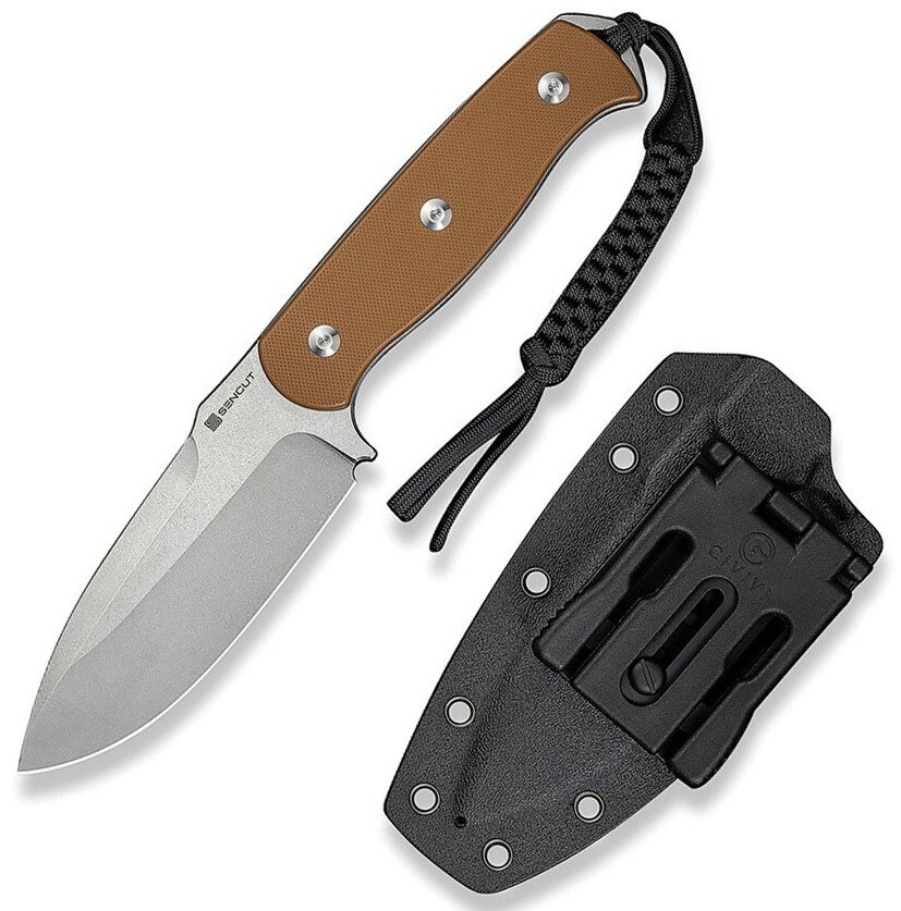 SENCUT Toxodon Fixed Knife 4.5" 9Cr18MoV Steel Drop Point Blade Brown G10 Handle
