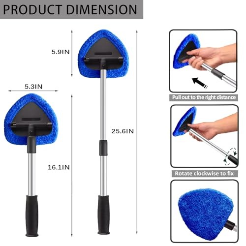 Car Windshield Cleaning Tools, Expandable Car Window Cleaner kit with 4 blue