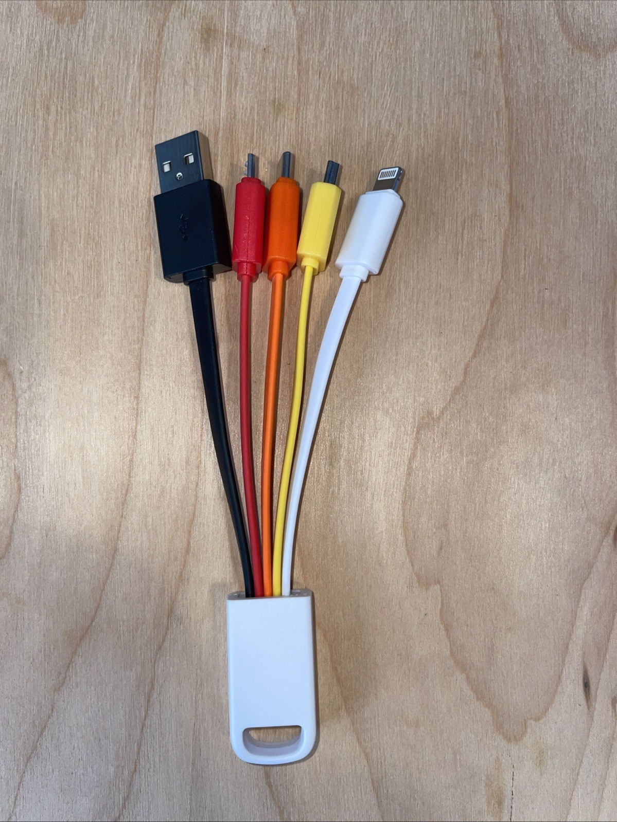 6" 4 in 1 USB Charger = USB-A into USB-C, USB-mini, micro-USB and MFI certified