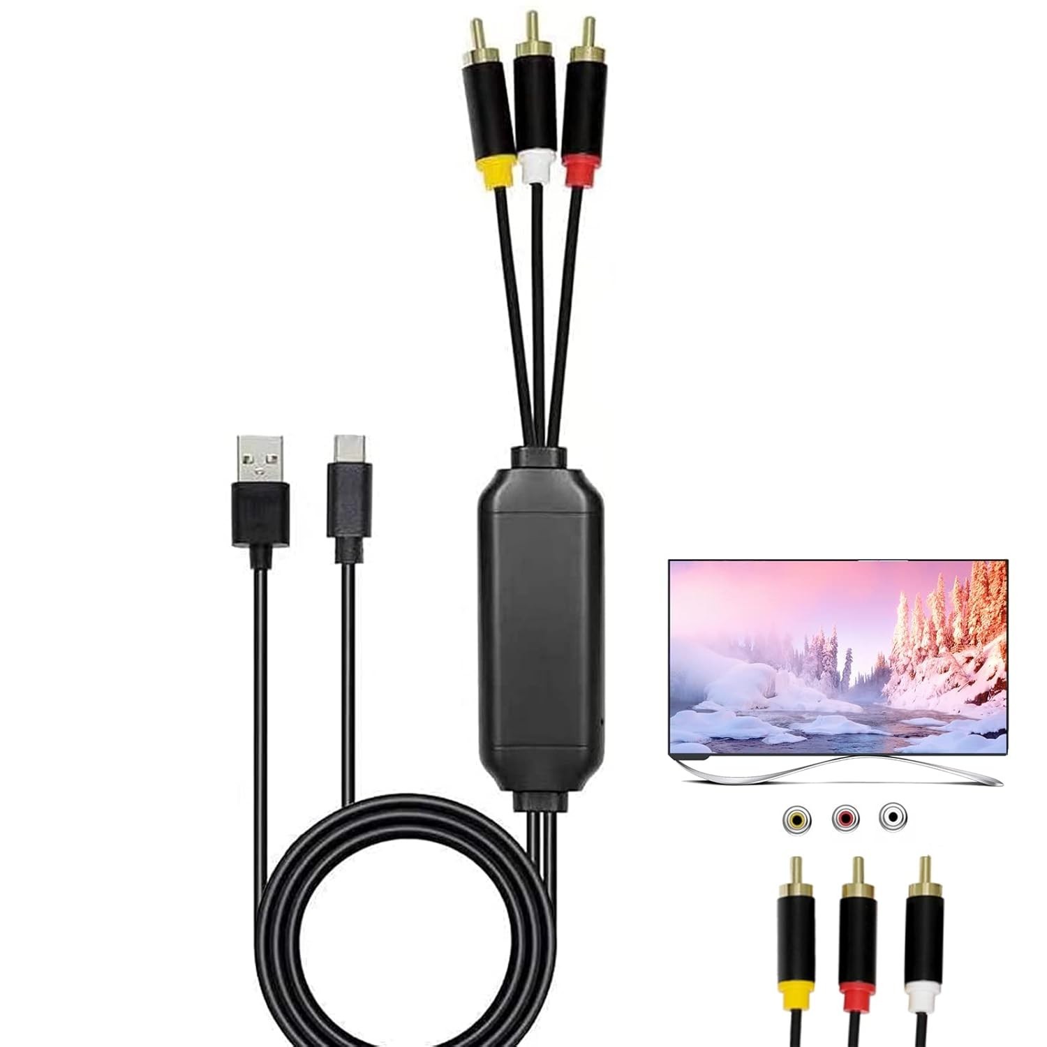 Plug & Play 6Ft USB-C to RCA Adapter - Seamless Audio & Video Connection