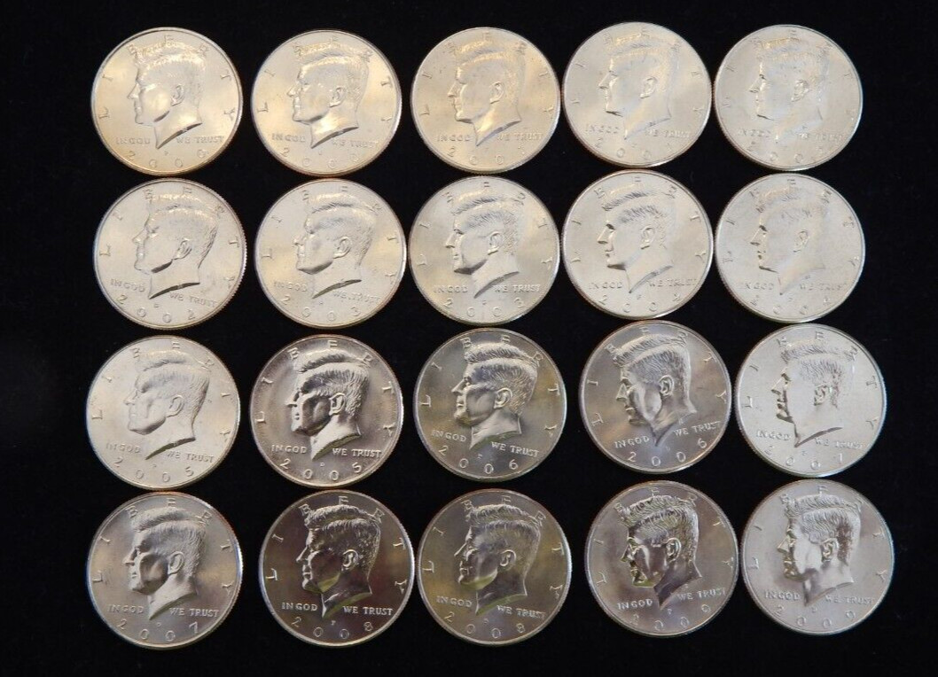 2000 - 2009 P & D BU Kennedy Half Dollar BU UNC Set 20 coins